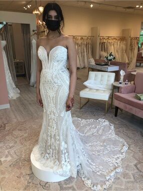 Martina Liana Strapless Lace Mermaid Wedding Dress in White